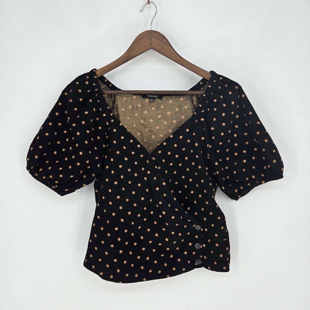 Madewell Corduroy Puff-Sleeve Wrap Top in Oval Dot Small Cotton